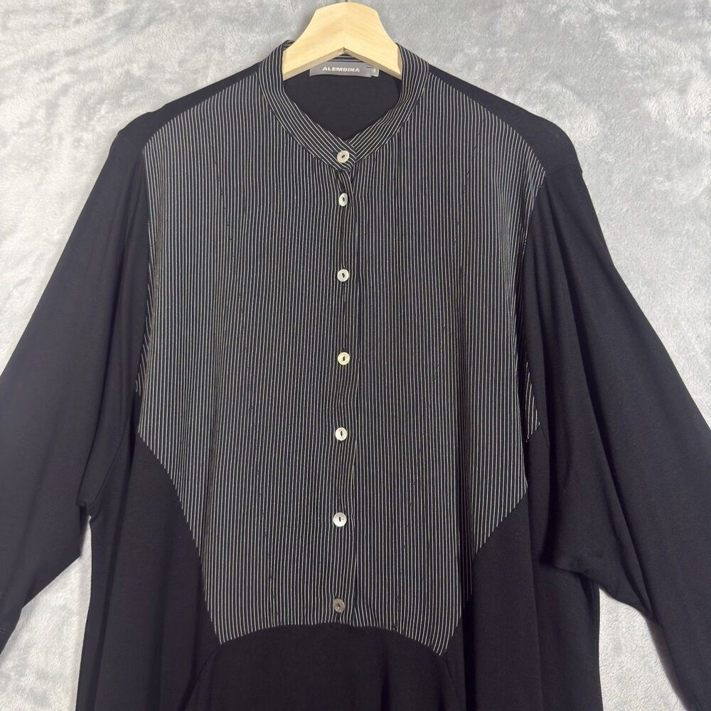 Alembika Tunic Top Womens 4 12-14 Mandarin Collar Bib 3/4 Sleeve Pockets - Picture 2 of 11